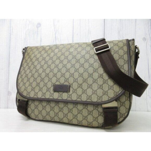 Authentic Gucci GG Plus XL Messenger Bag Canvas Monogram Flap Logo Supreme Tan - Picture 6 of 16